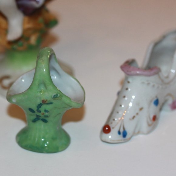 4 Occupied Japan Figurines Shoe basket small vase Child Vintage Porcelain - Picture 3 of 6